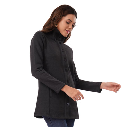 Women Winter High Neck Long Coat (Black)