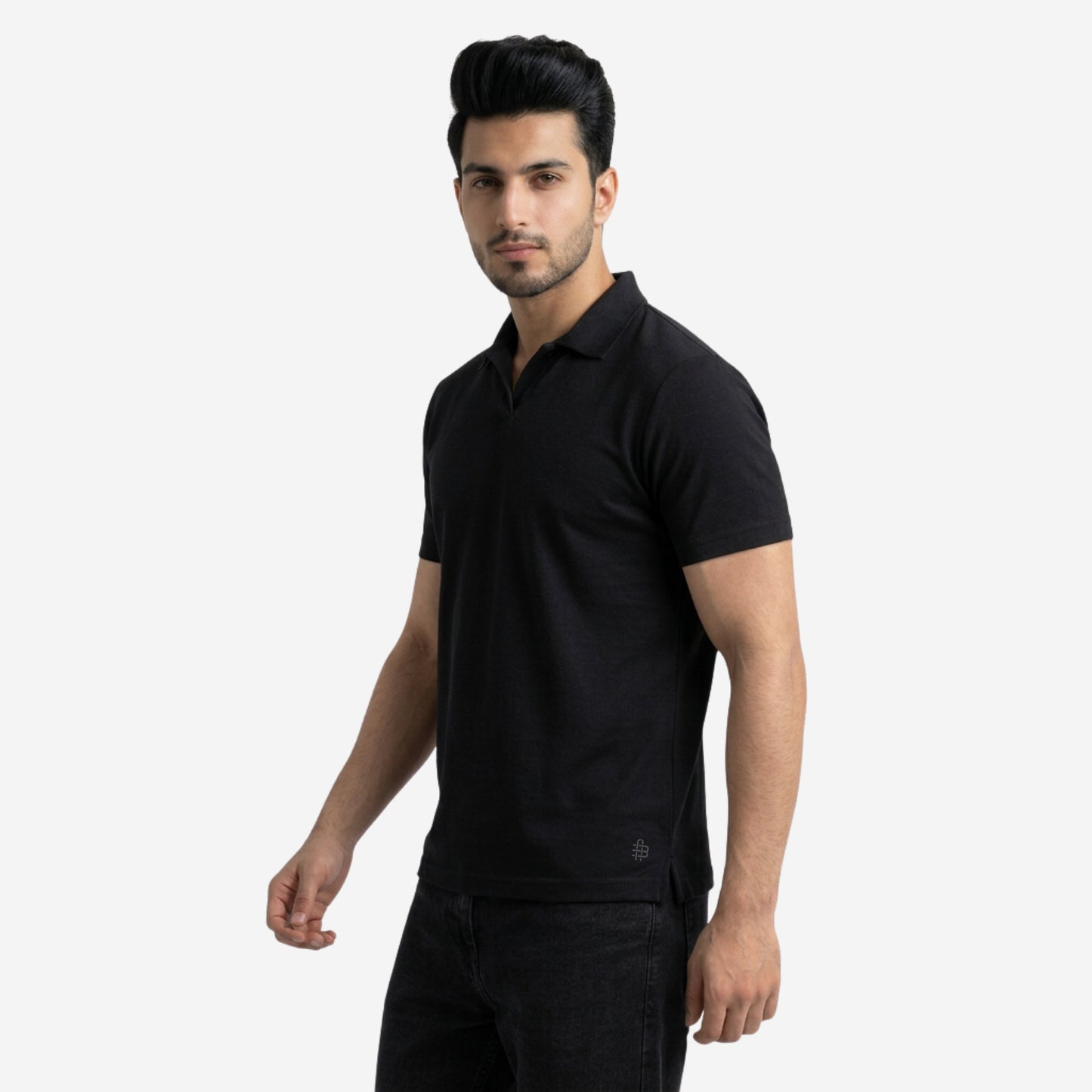 Men's Solid Black Polo Half-Sleeve T-Shirt