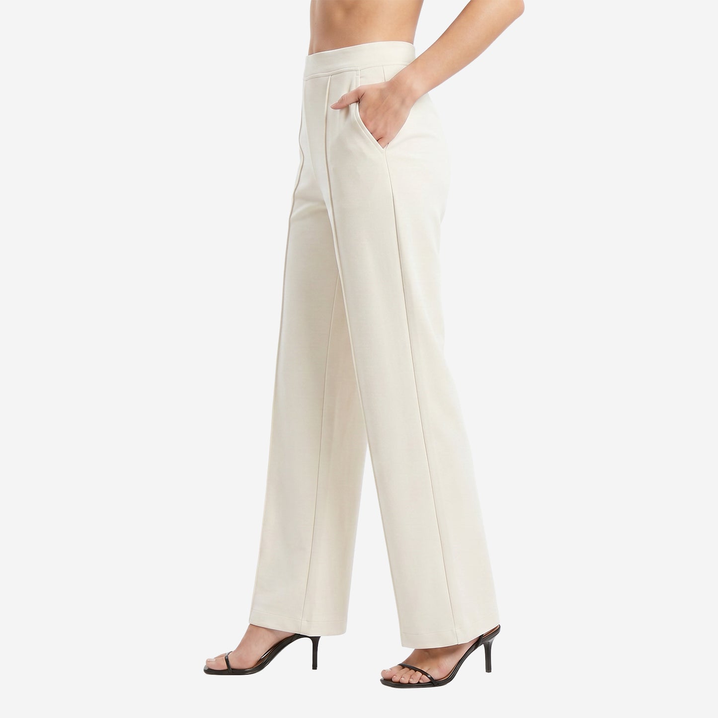 Women Solid Off White Straight Pants