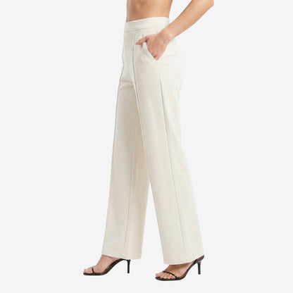 Women Solid Off White Straight Pants