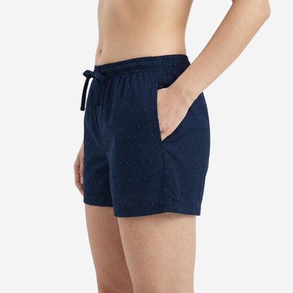 Women Regular Fit Navy Cotton Boxer Shorts