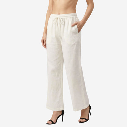 Women Solid Woven Viscose Palazzo -Ivory