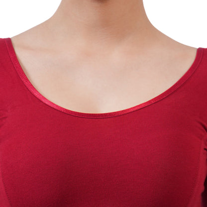 Vami Women's 3/4 Length Cotton Stretchable Readymade Plain Blouse  - Maroon