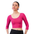 Vami Women's 3/4 Length Cotton Stretchable Readymade Plain Blouse - Fuchsia