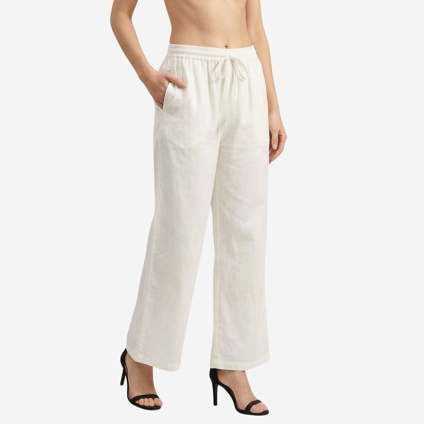 Women Solid Woven Viscose Palazzo -Ivory