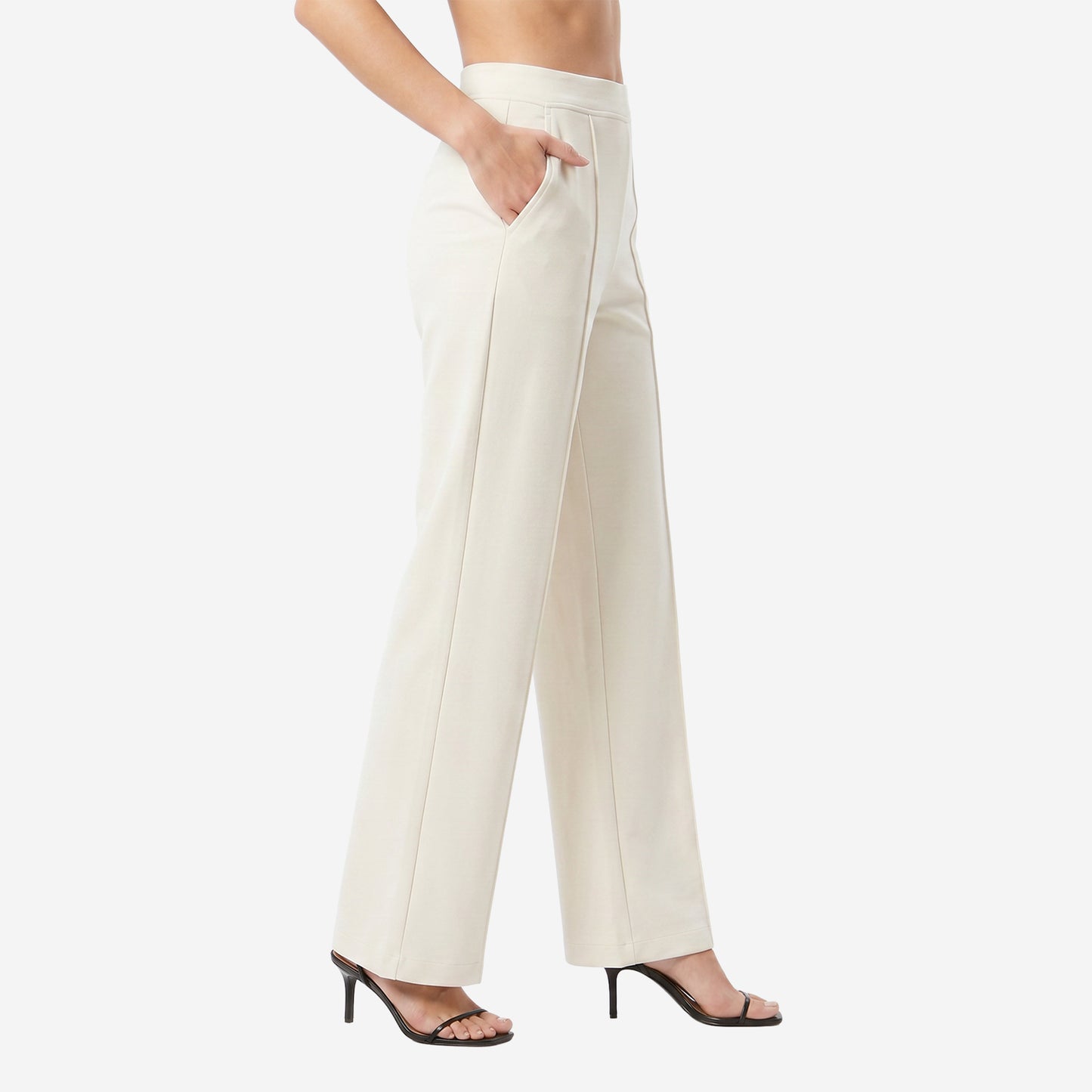 Women Solid Off White Straight Pants