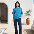 Women's Turquoise Oversized Printed T-Shirt