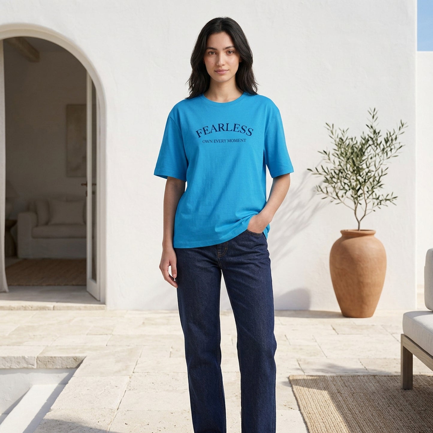 Women's Turquoise Oversized Printed T-Shirt