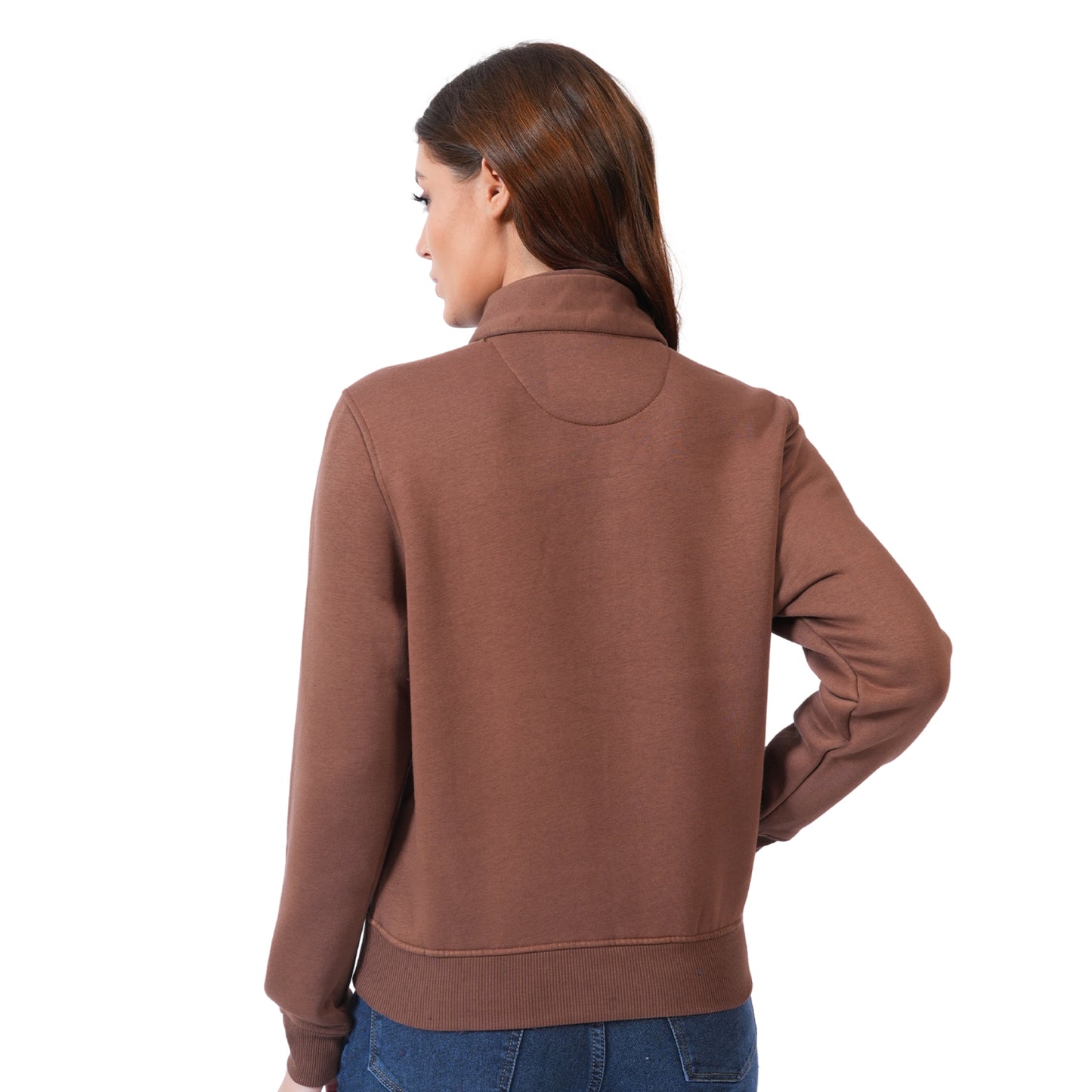 Women Half Zipper Sweatshirt (Brown)