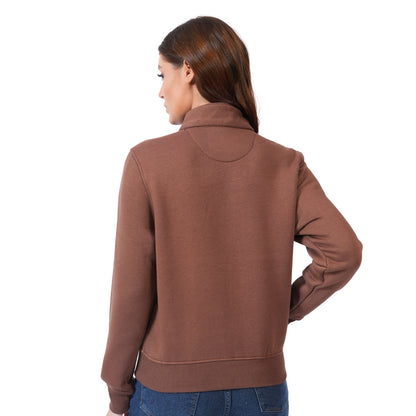 Women Half Zipper Sweatshirt (Brown)