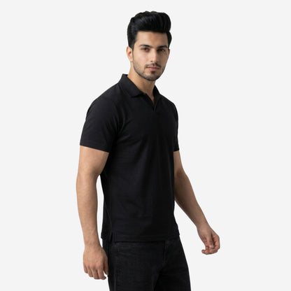 Men's Solid Black Polo Half-Sleeve T-Shirt