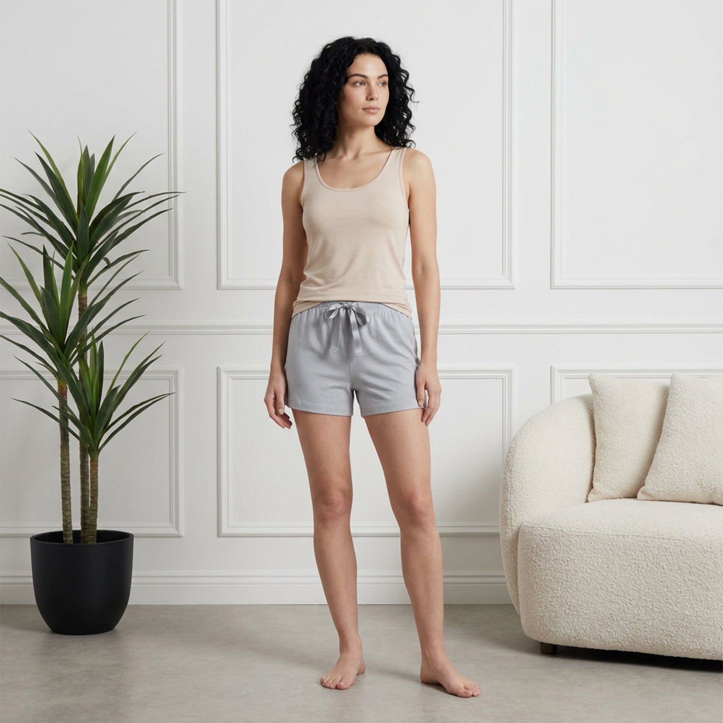 Women's Regular Fit Solid Lt.Grey Cotton Shorts