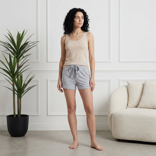 Women's Regular Fit Solid Lt.Grey Cotton Shorts