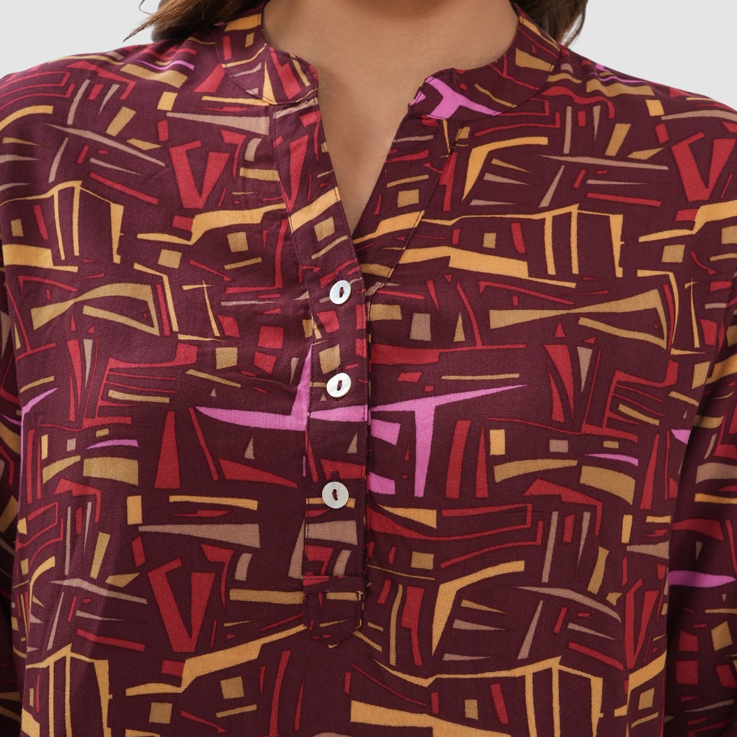 Women’s Printed Cotton Casual Top with 3/4 Sleeves & Button Placket