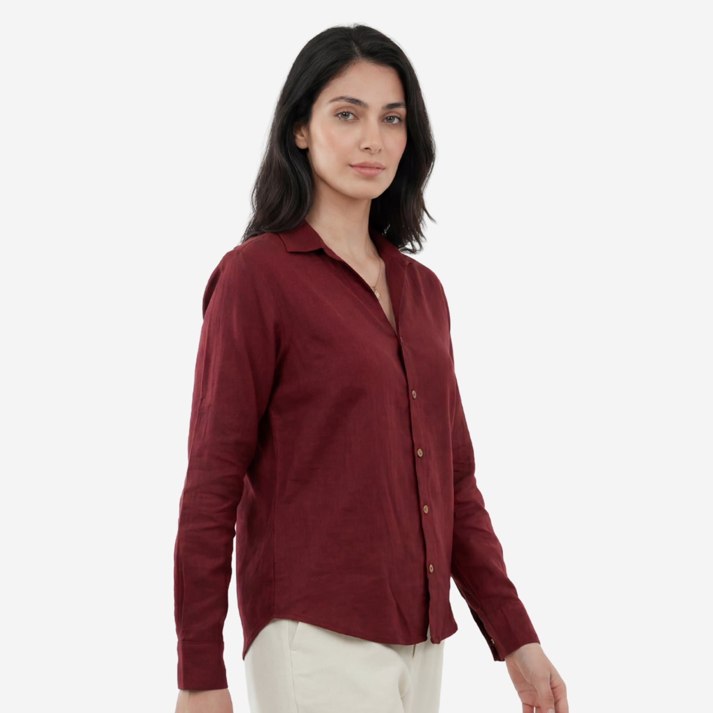 Women Linen Comfort Shirt - (Dewberry Wine)