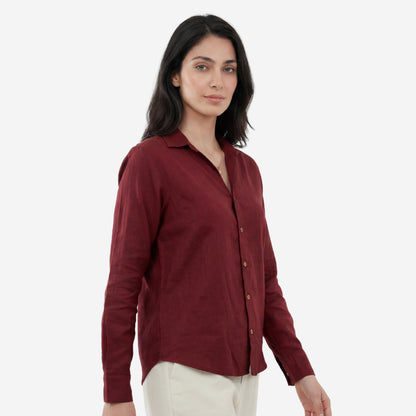 Women Linen Comfort Shirt - (Dewberry Wine)