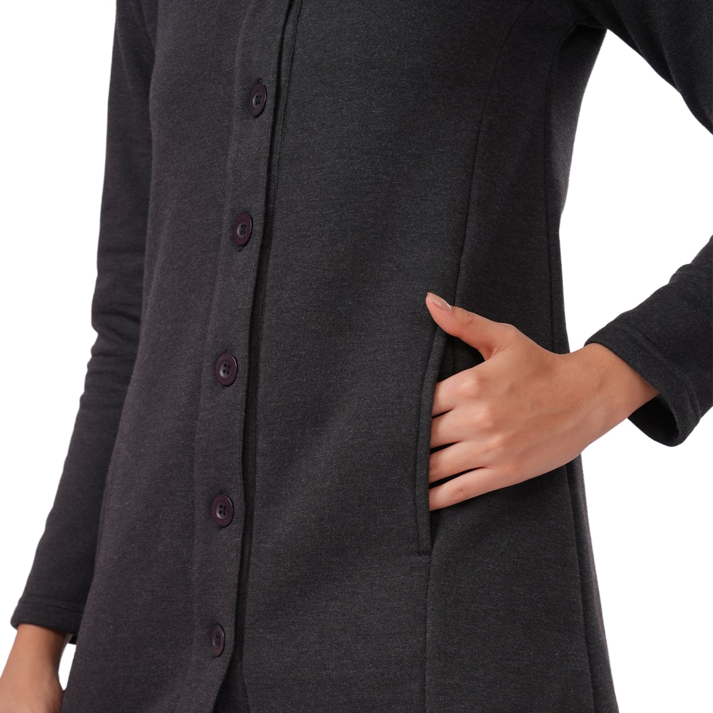 Women Winter High Neck Long Coat (Black)