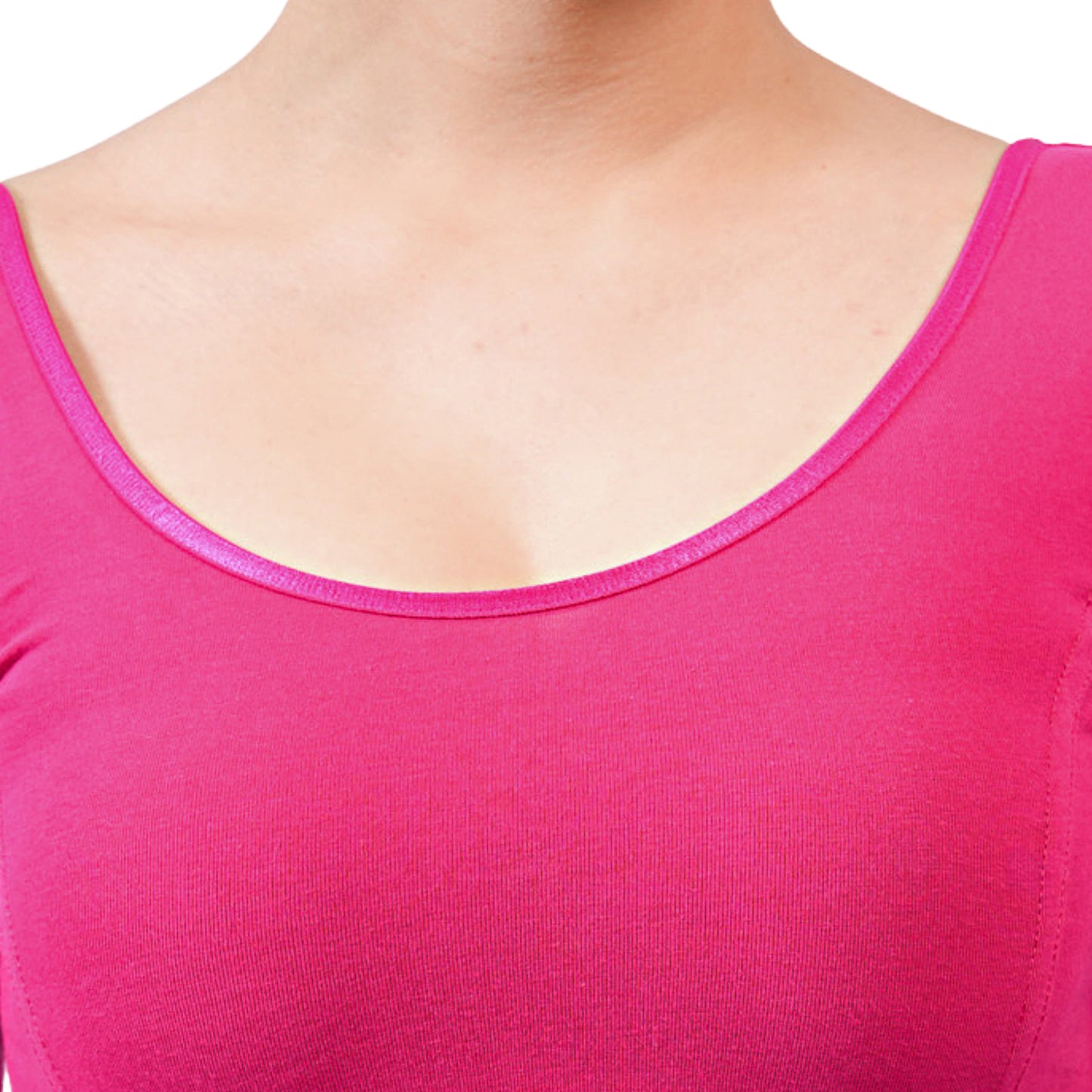 Vami Women's 3/4 Length Cotton Stretchable Readymade Plain Blouse - Fuchsia