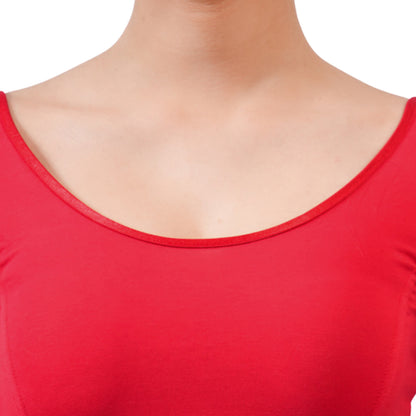 Women's 3/4 Length Cotton Stretchable Readymade Plain Blouse - Red