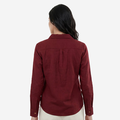 Women Linen Comfort Shirt - (Dewberry Wine)