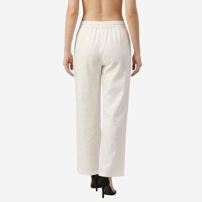 Women Solid Woven Viscose Palazzo -Ivory