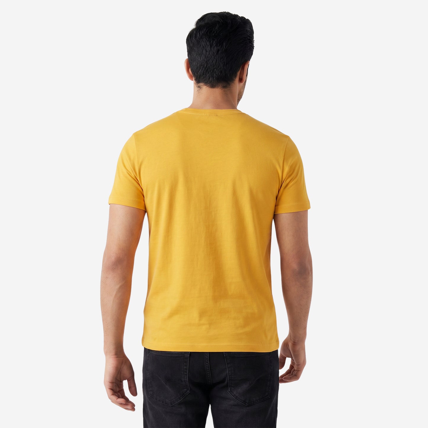 Men's Mustard Printed Round Neck Short Sleeve T-Shirt
