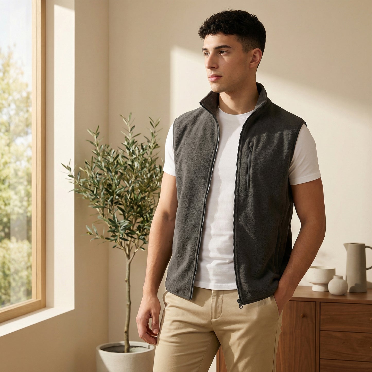 Men’s Dk.Grey Sleeveless Polar Jacket (Pack of 1)