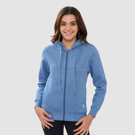 Women's Solid Zipper Hooded Sweatshirt