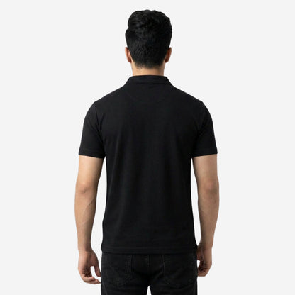 Men's Solid Black Polo Half-Sleeve T-Shirt