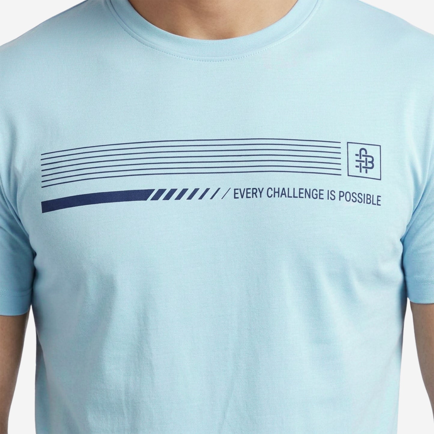 Men's Sky Blue Printed Round Neck Short Sleeve T-Shirt
