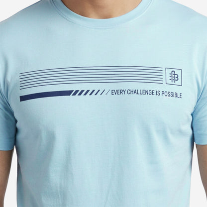 Men's Sky Blue Printed Round Neck Short Sleeve T-Shirt