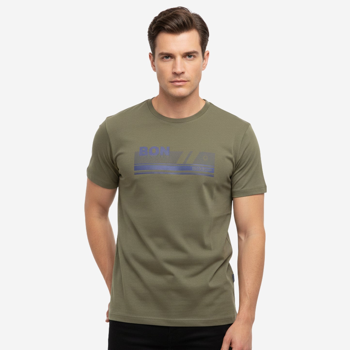 Men’s Printed Round‑Neck T‑Shirt (Olive)