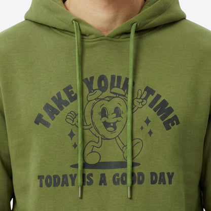 Relaxed Fit Printed Pullover Hoodie for Men (Olive)