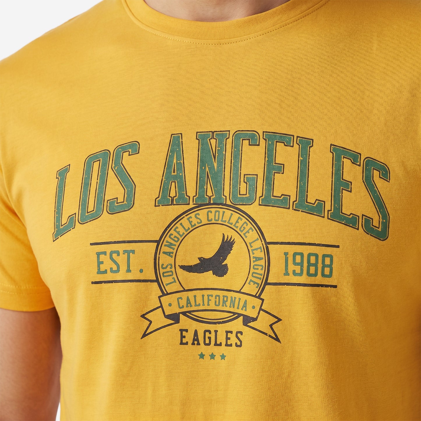 Men's Mustard Printed Round Neck Short Sleeve T-Shirt