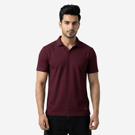 Men's Solid Wine Polo Half-Sleeve T-Shirt
