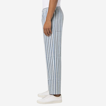 Men Cotton Printed Pyjama with White and Blue Stripes