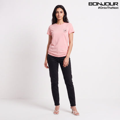 Bonjour Women’s  Round Neck Cotton Printed T-Shirt |  Half Sleeve Regular Fit Comfortable Tee