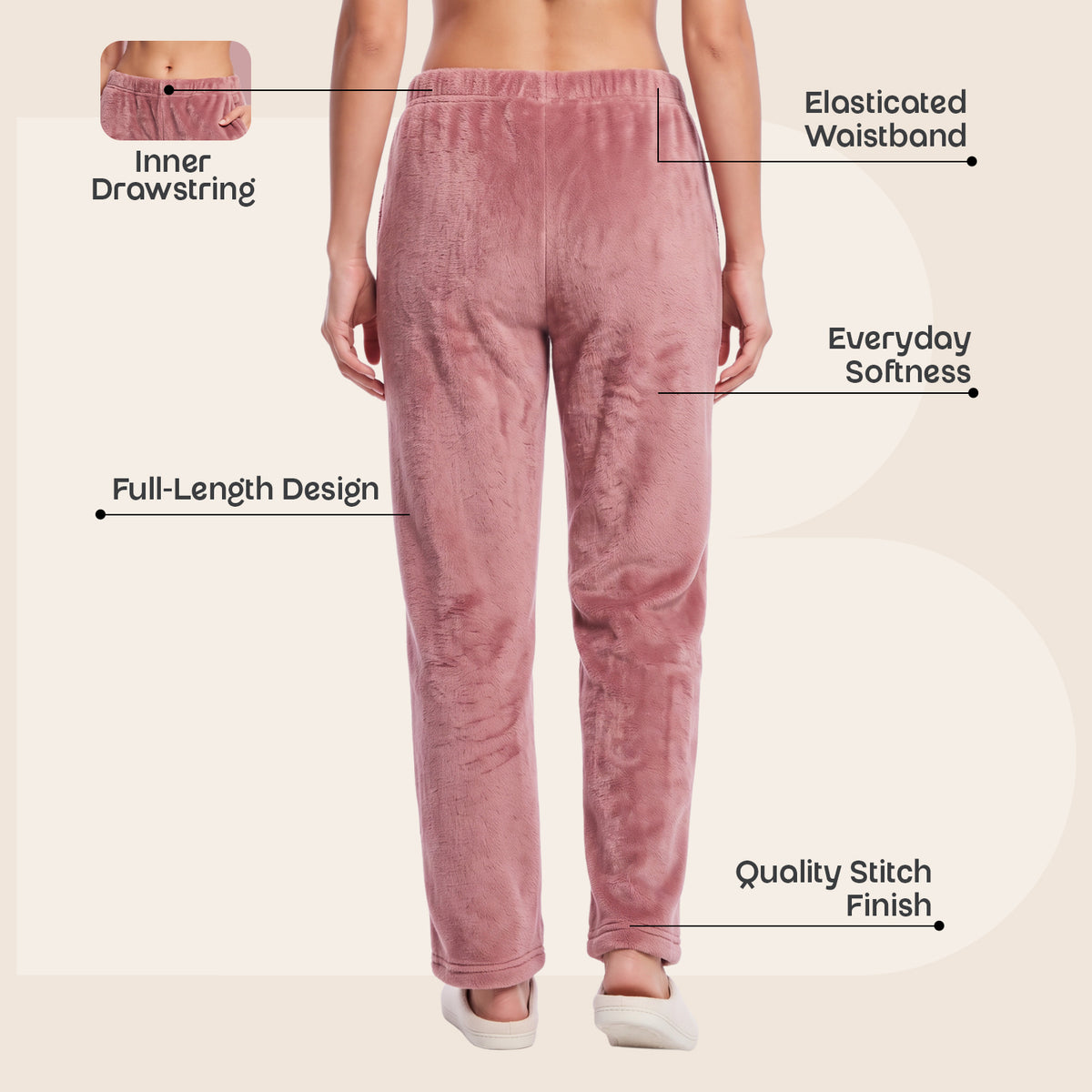 Bonjour Women’s 100%  polyester Winter Warm Lower | Comfortable Track Pants | Elastic Waist.