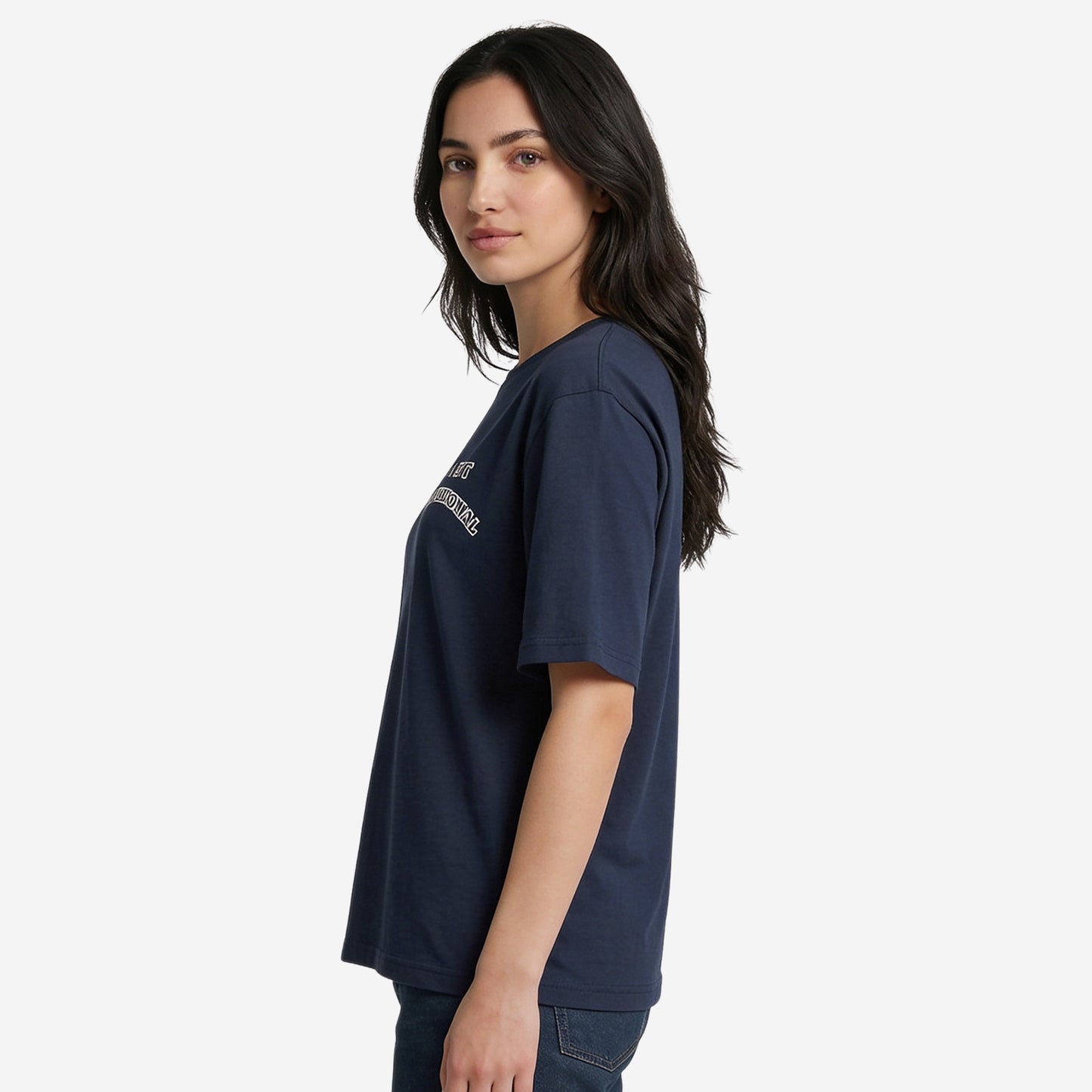 Women's Navy Oversized Printed T-Shirt