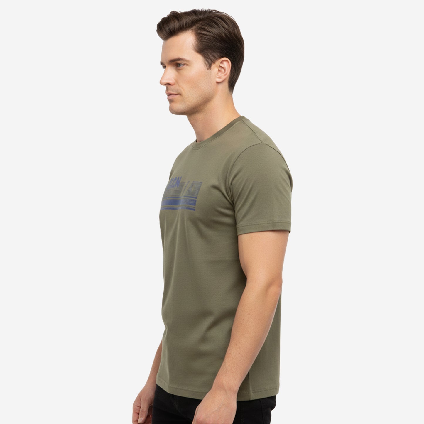 Men’s Printed Round‑Neck T‑Shirt (Olive)