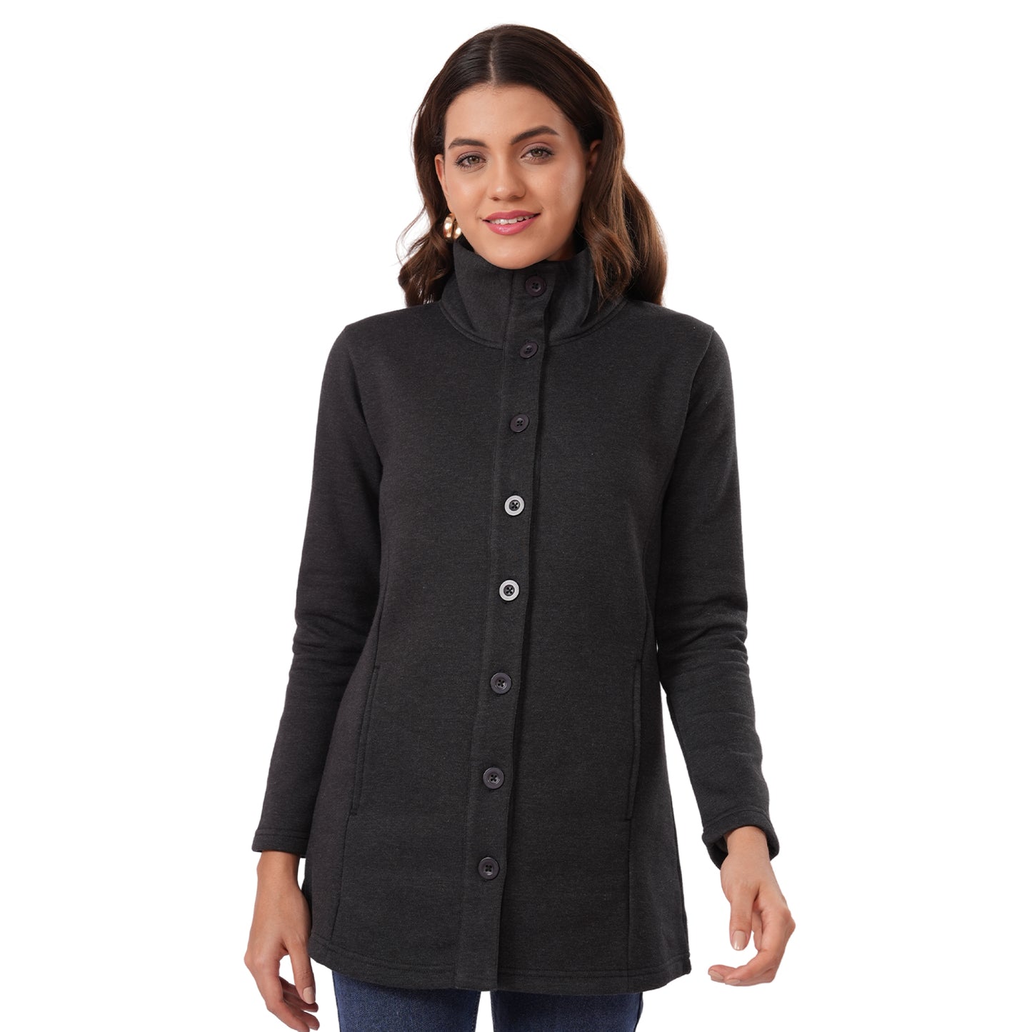 Women Winter High Neck Long Coat (Black)