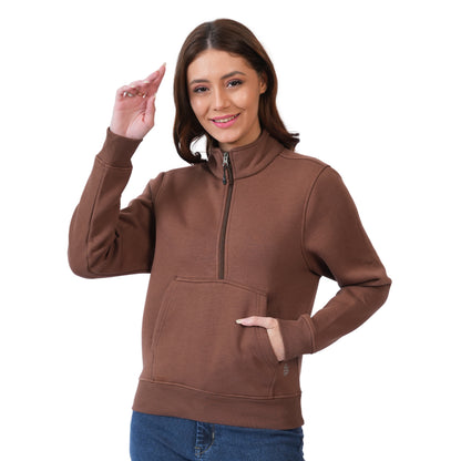 Women Half Zipper Sweatshirt (Brown)