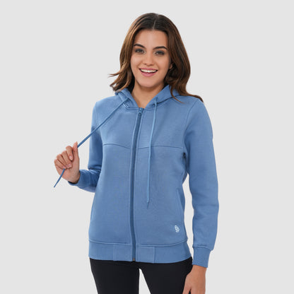 Women's Solid Zipper Hooded Sweatshirt