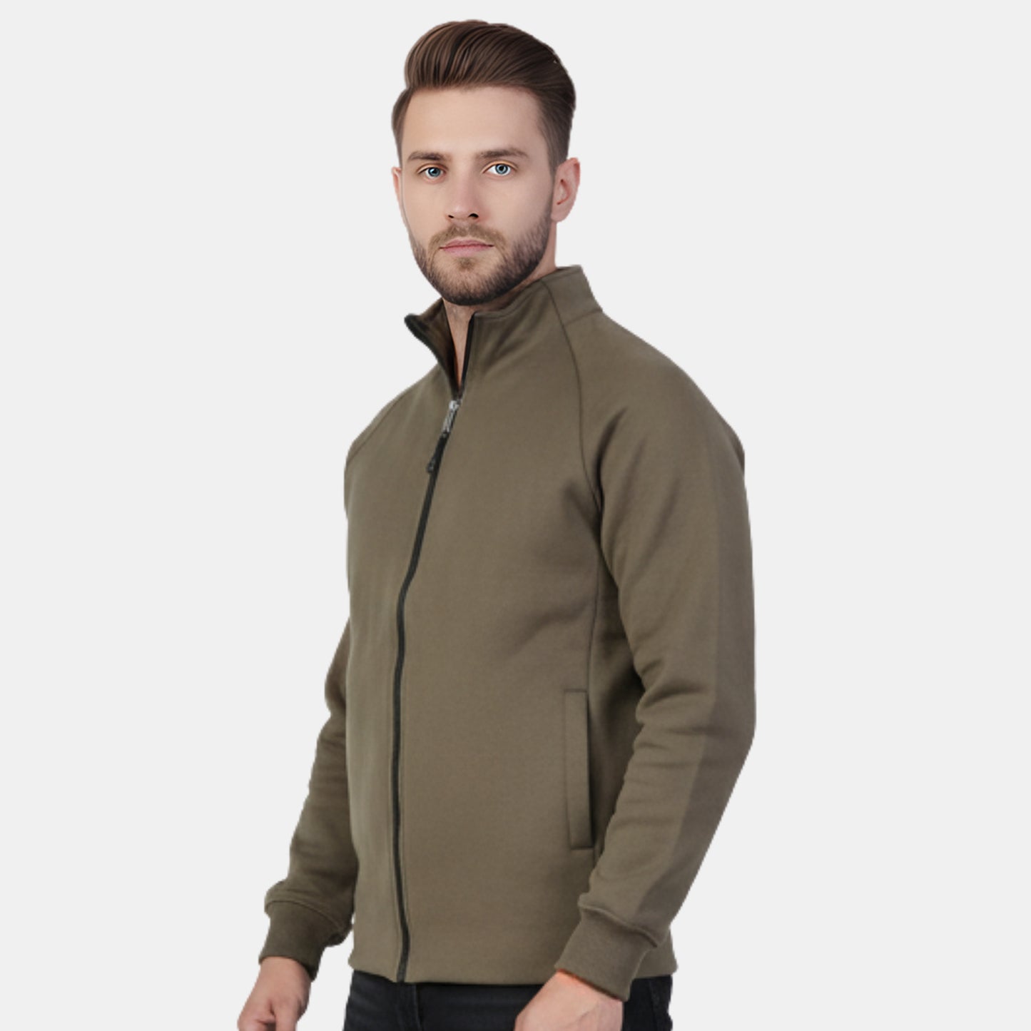 Men's Solid Full Zipper winter Jacket (Dk.Olive)