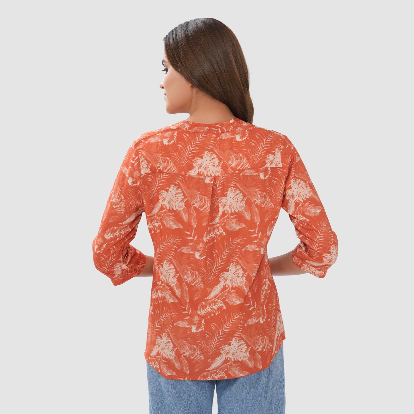 Women’s Printed Cotton Casual Top with 3/4 Sleeves & Button Placket