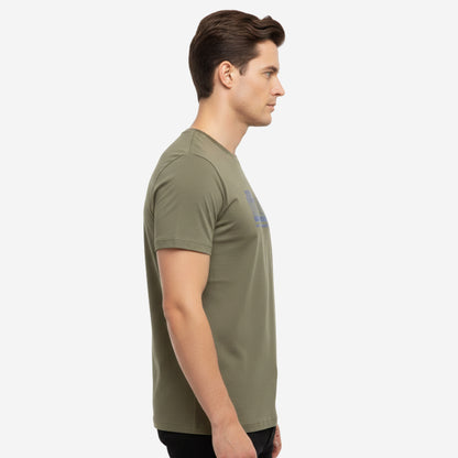 Men’s Printed Round‑Neck T‑Shirt (Olive)