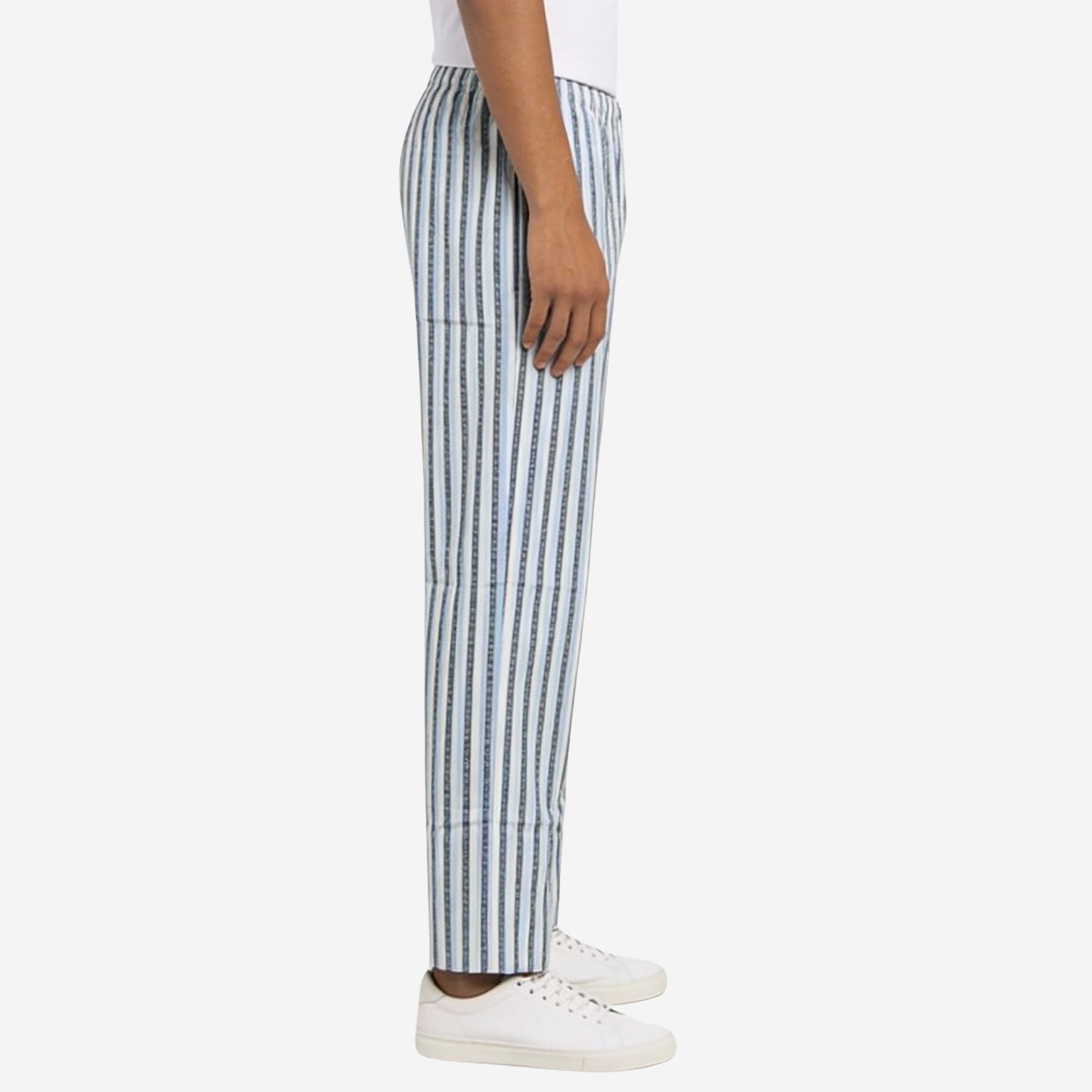 Men Cotton Printed Pyjama with White and Blue Stripes