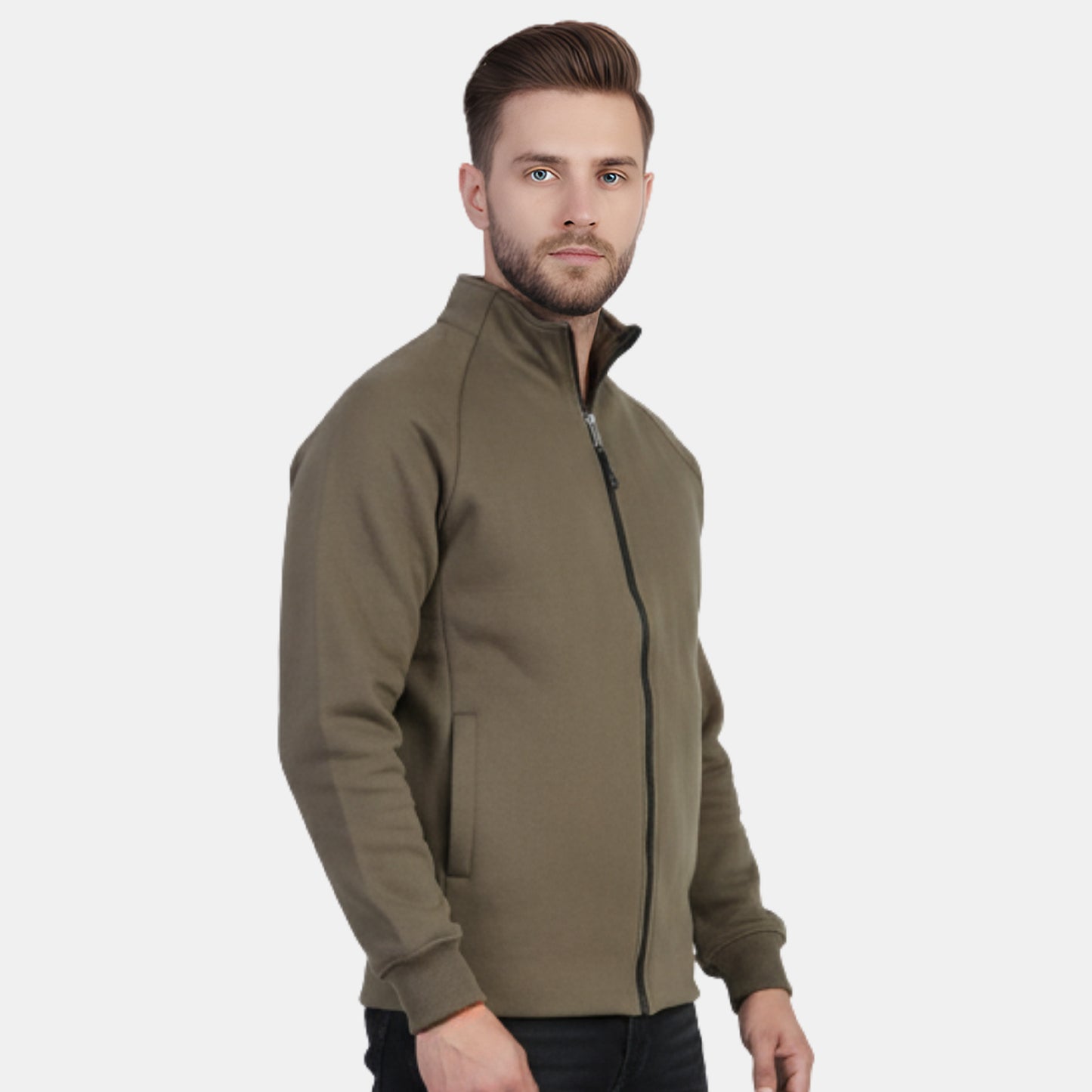 Men's Solid Full Zipper winter Jacket (Dk.Olive)