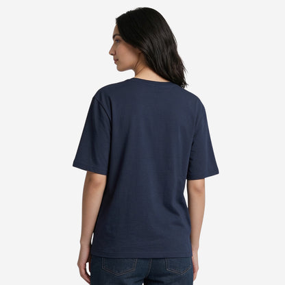 Women's Navy Oversized Printed T-Shirt