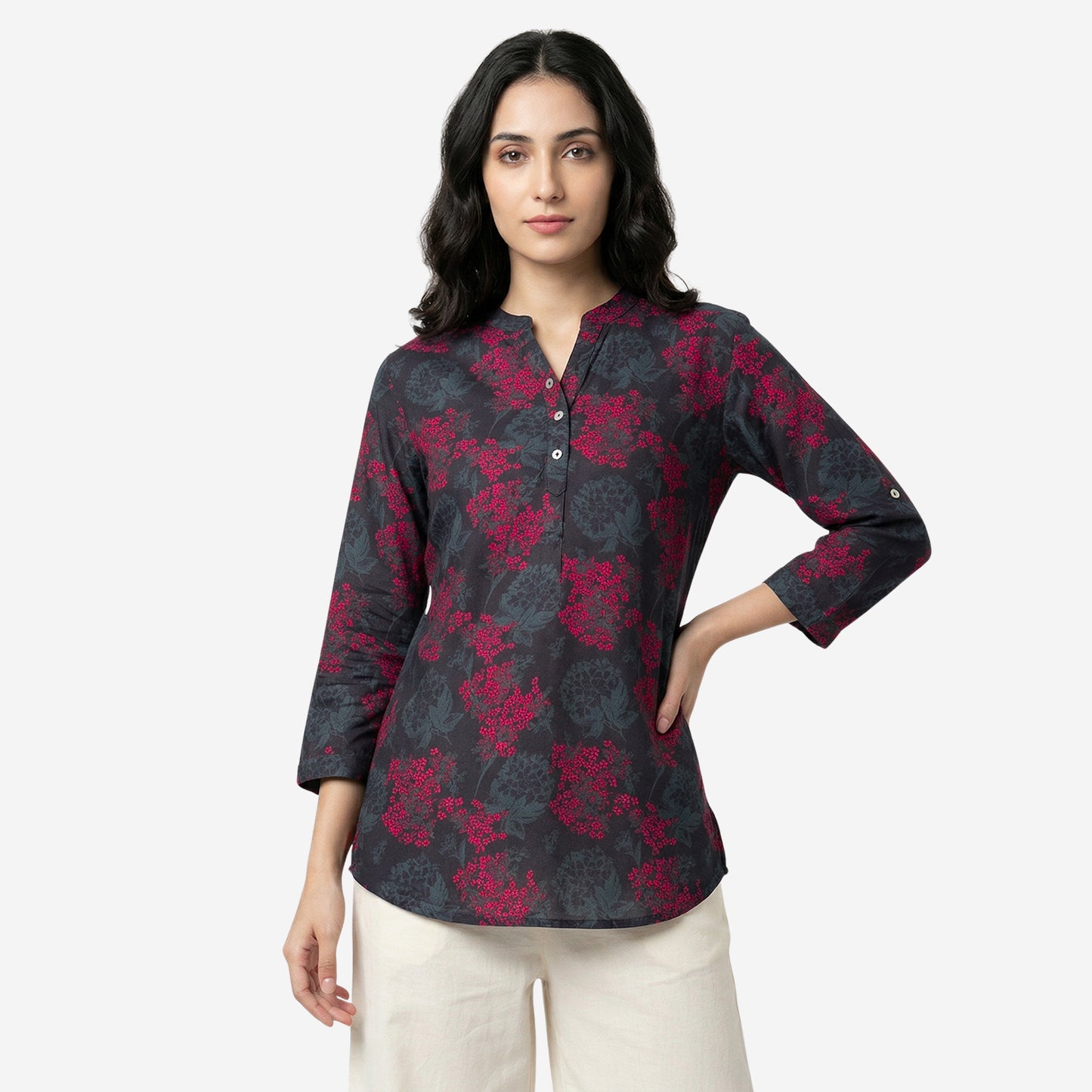 Grey Women Floral Printed Short Kurti – Stylish & Comfortable (Pack of 1)